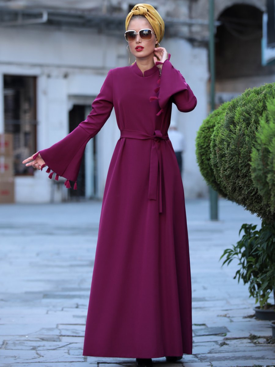 Selma Sarı Design Elegan Mürdüm Elbise