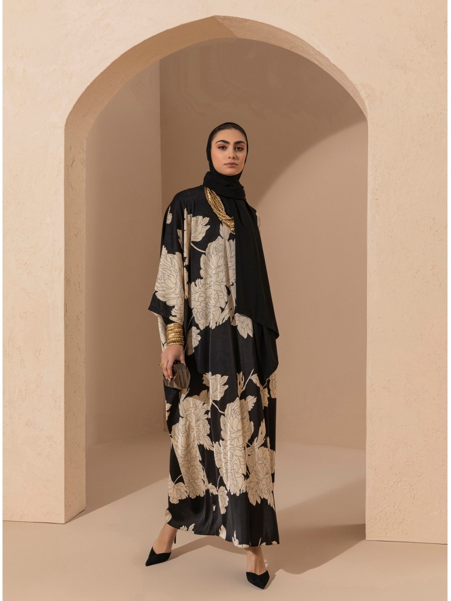 AL SHEIKHA Siyah Krem Flower Satın Abaya