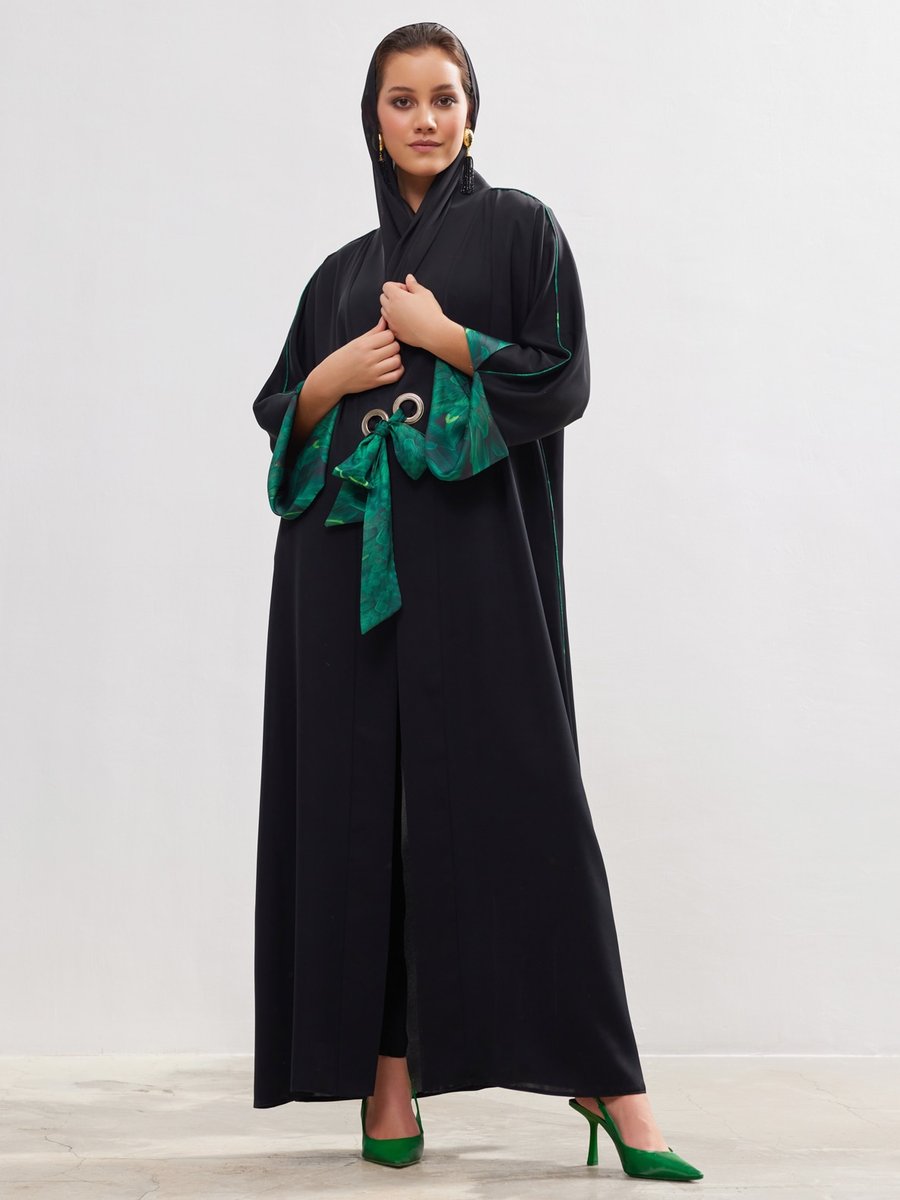 AL SHEIKHA Siyah Yeşil Arwa Abaya Set